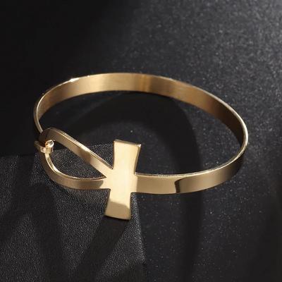 Stainless Steel Egyptian Sign Ankh Cross Life Cuff Bracelet for Women Girls Beautiful Religious Style Gift