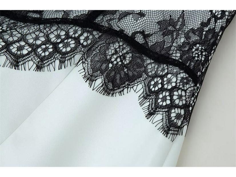 Europäisches & Amerikanisches V-Ausschnitt Schlankes Spitzen-Patchwork-Kleid, Stil 2026