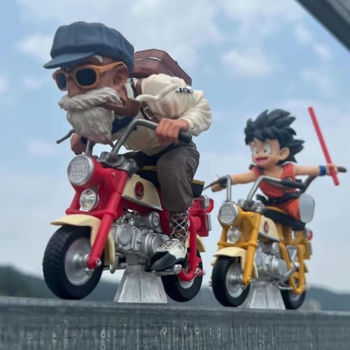Set of 2 Dragon Ball figures featuring Son Goku and Kame-Sennin on a motorcycle, 13cm, no box. A great gift for kids, anime, car decorations, souvenir