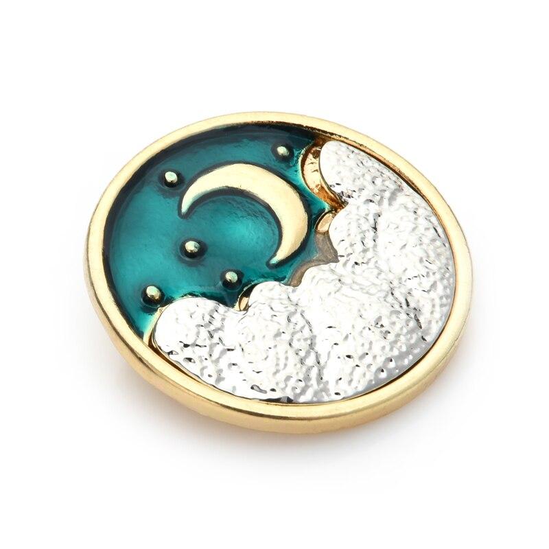 Wuli&baby Gold Color Moon Green Badge Brooches Women Men Enamel