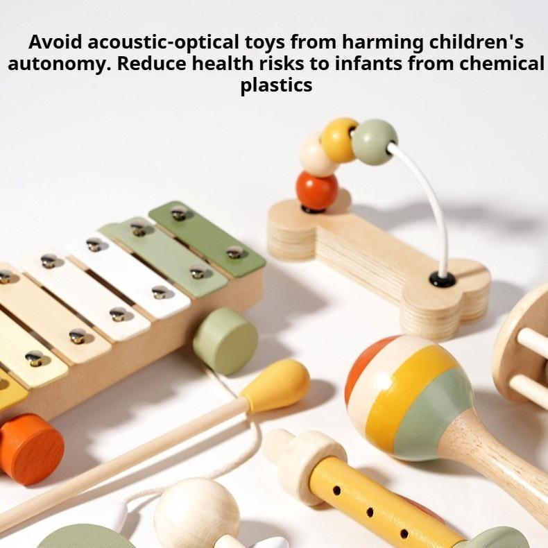 Early Education Puzzle Soothing Rattle Toy Montessori Orff Musical Instrument Baby Grip Training, Wooden