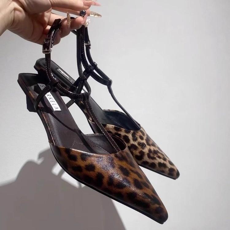 Sandales pointues à talons hauts de niche de style européen et américain pour femmes, talons fins, été, sexy, haut de gamme, imprimé léopard, sandales à talons hauts
