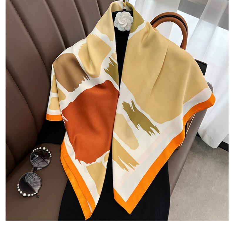 Korean Style Geometric Printed Silk Scarf For Women Summer Fashion