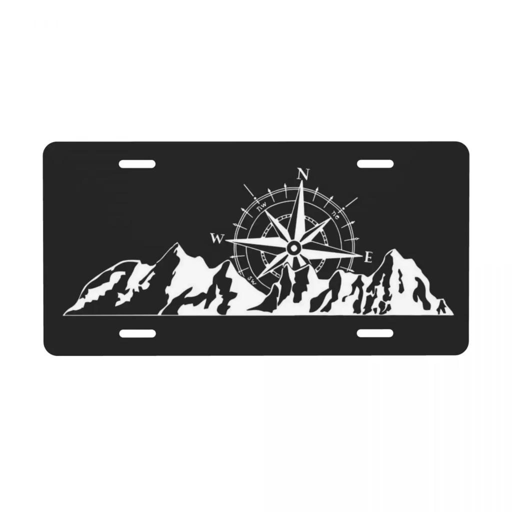 Novelty Deer In The Mountains Decorative Metal License Plate Compass Camper Aluminum Car Front Vanity Tag 6x12 Inch