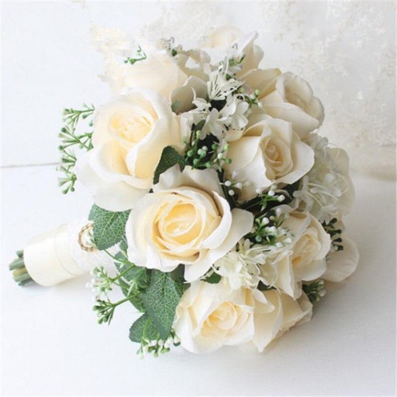 European Style Bridal Bouquet with Small Roses - Pink & White
