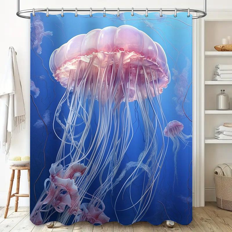 Blue Sea Jellyfish Printed Shower Curtain for Bathroom Decor Waterproof Home Accessories Pink White Blue Colorful Flowers Artwor