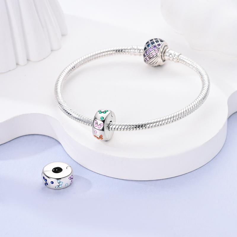 Kupferverschluss Kupfer Zirkonia Pavé Clip Charms Schmetterlingsperlen Stopper Sicherheitskette Passend für Original Armreif Schmuck C