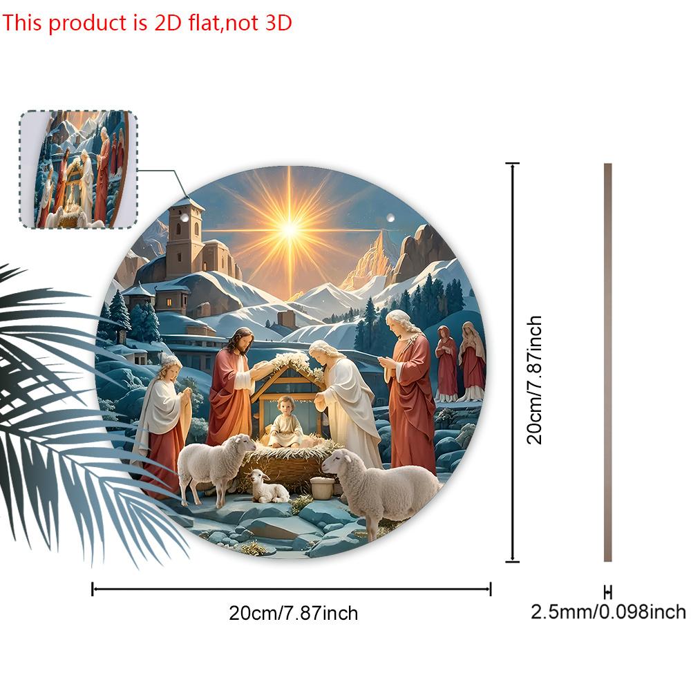 Semn de Crăciun din Lemn Nașterea Domnului - Ornamente Unice cu Figurine cu Model Isus - Ideal pentru Ușa din Față, Curte, Pridvor, Decor Cameră