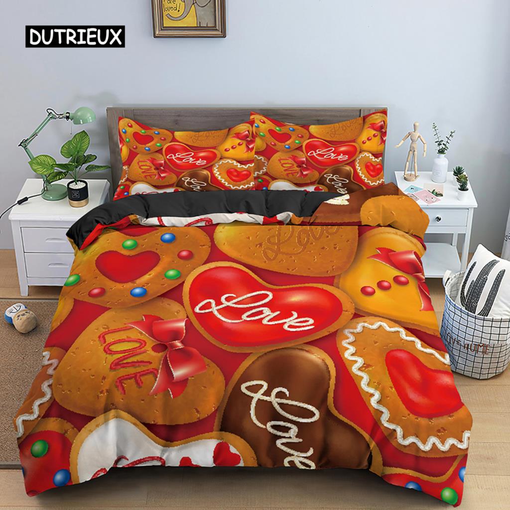 Valentine's Day Wedding Bedding Set 2/3 Pcs Luxurious Rose Love Heart Duvet Cover King Microfiber 3D Red Rose Print Quilt Cover