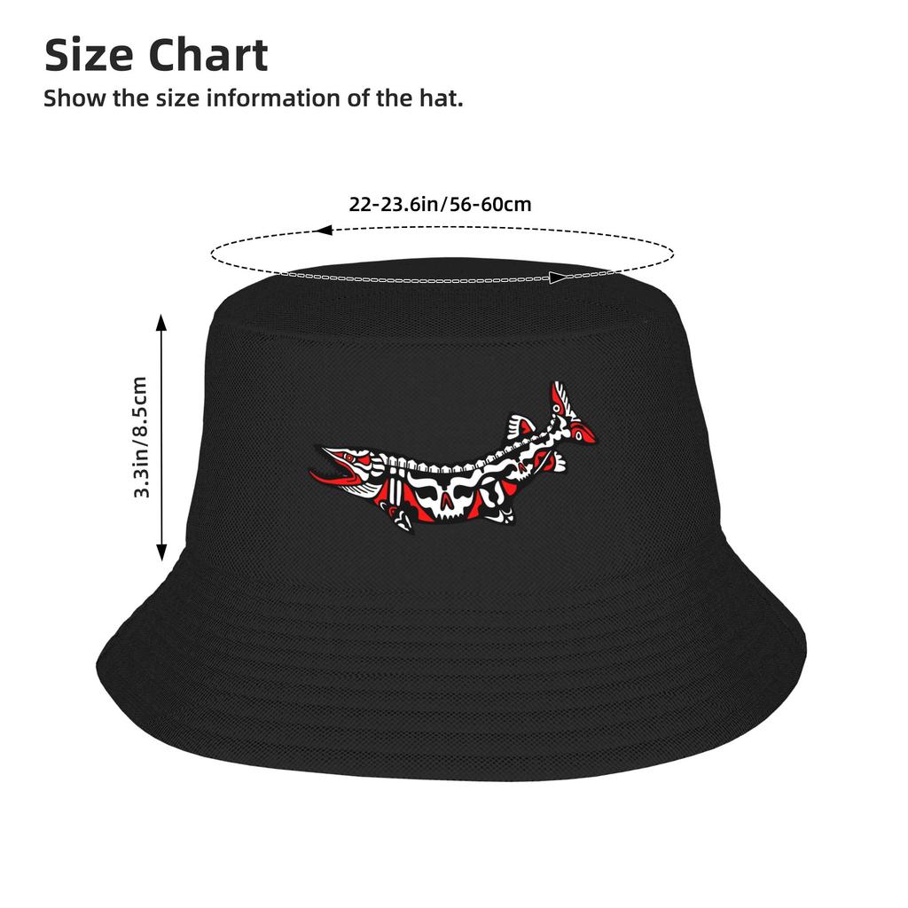 Alaskan Muskie Fish Bucket Hat  Hip Hop Fisherman Caps For Couple Korean Hunting Sun Hats Portable Design Cap