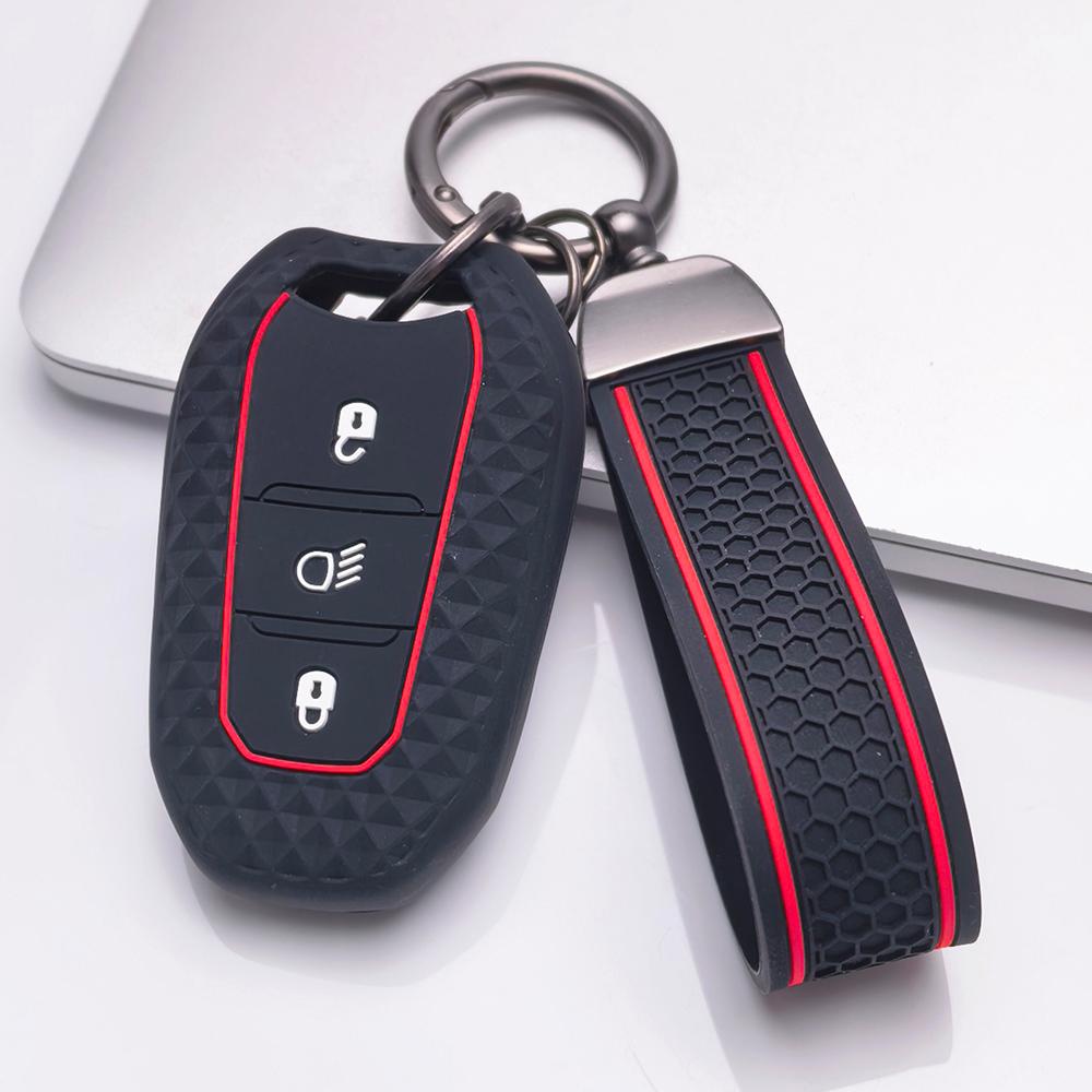 Key Fob Cover for Peugeot 3008 5008 208 308 408 508 4008 C1 with Keychain Anti-Scratch Surface Shockproof Structure Soft Grip Texture