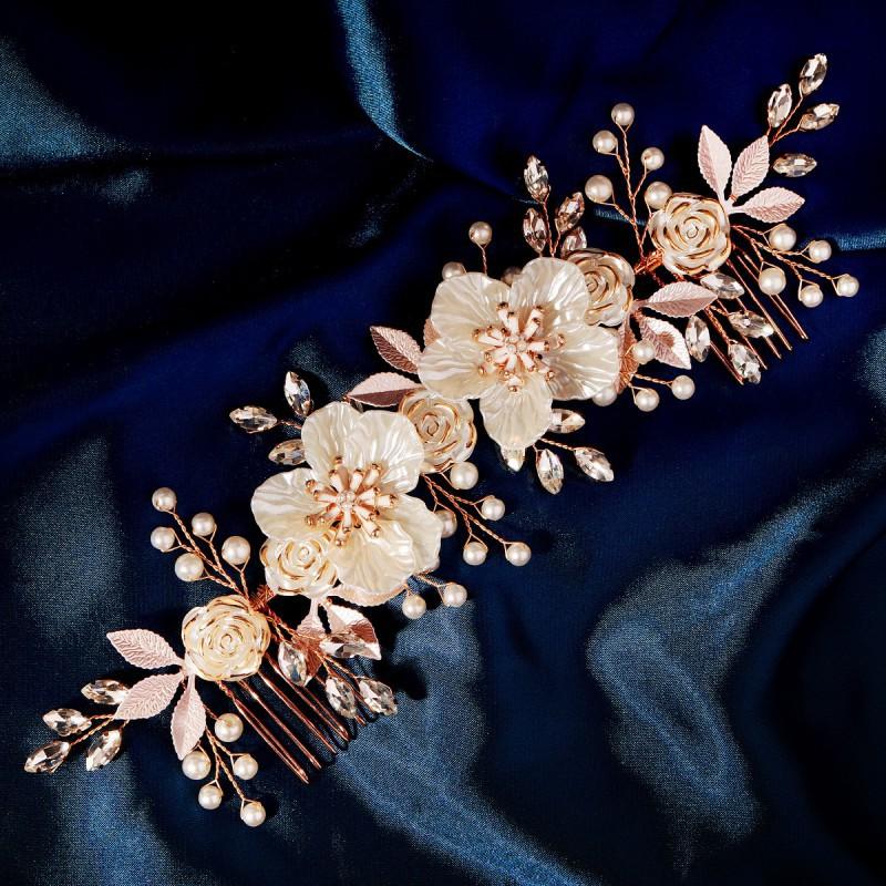 Weiße Acrylblume Braut-Kopfschmuck Reiner Handgemachter Perlen-Haarkamm Westlicher Hochzeitskranz Doppelband