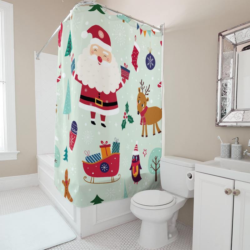 TU Festive Christmas Shower CurtainHoliday Bathroom DecorSanta Claus PatternWaterproof FabricHoliday GiftBathroom AccessoriesXma