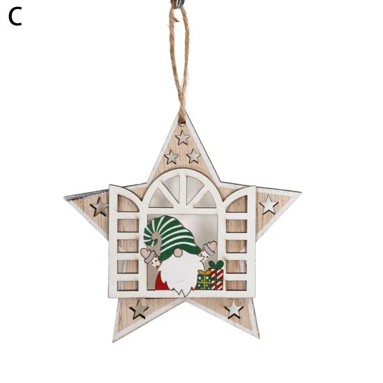 2 ks Dřevěná vánoční přívěsek Vánoční stromek Dekorace Skřítek Hvězda Výřez Závěsné ozdoby pro Domácí Párty Obývací Pokoj
