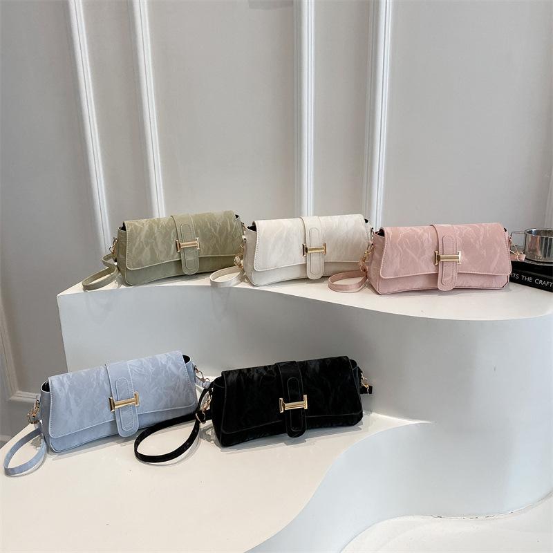 Ladies belt texture exquisite solid color 225 summer new large capacity simple crossbody armpit small square bag