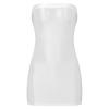 Womens Glossy Bodycon Dress Strapless Design Stretchy Pencil Dress Solid Color Nightclub Wear Evening Dress