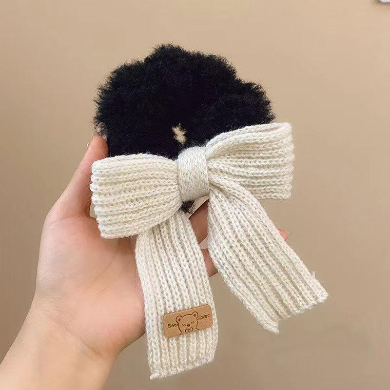1pc Korean version of new large plush solid color yarn bow, Korean style girl hair loop, lazy style temperament, rubber band