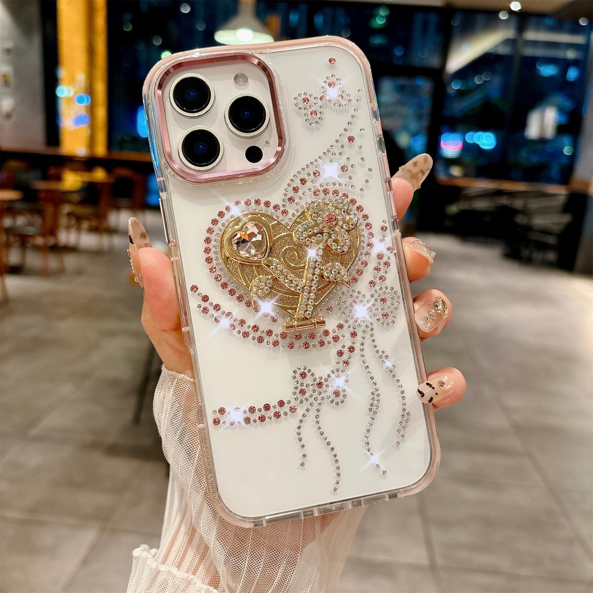 

For iPhone 16 Pro Case with Heart Shape Kickstand Anti Drop TPU+PC Phone Cover White