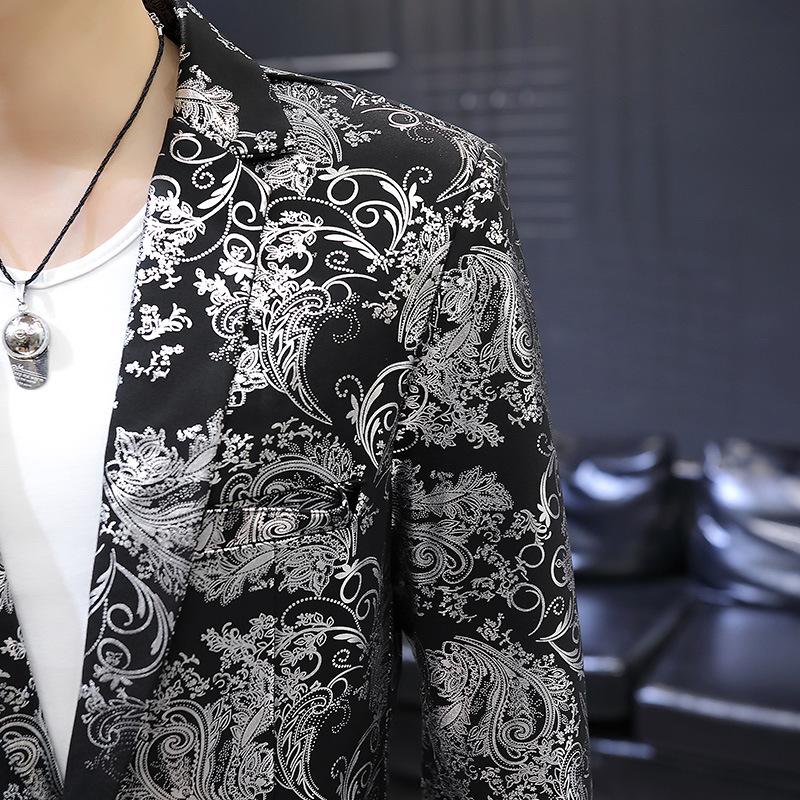 Erkekler İnceltilmiş Bronzlaştırıcı Blazer Gençlik Kişilik Desenli Takım Elbise Ceketi