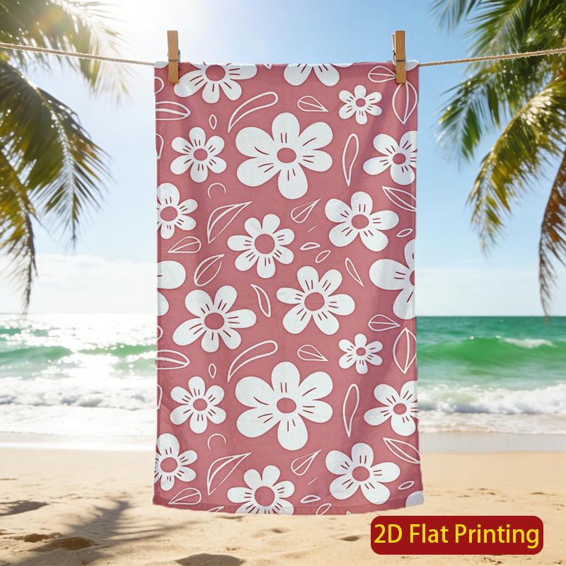 Pink White Floral Beach Towel 2D Flat Sand Proof Quick Dry Microfiber For Pool Yoga Beach Vacation Gift