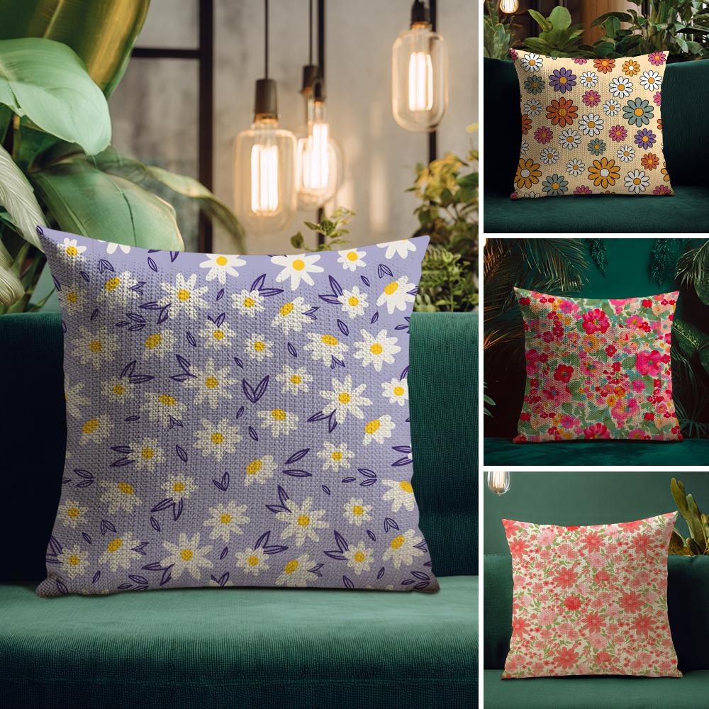 Floral Pattern Cushion Cover Natural Linen Pillow Case Double-Sided Print Decorative Sofa Pillowcase Home Decor Gift