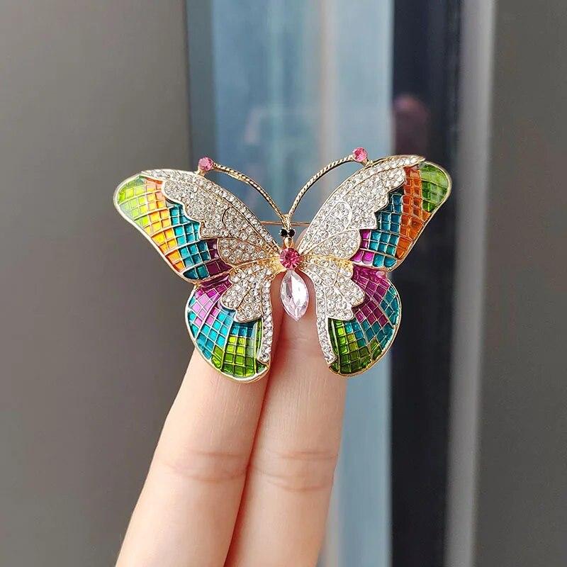 Trendy Multicolour Alloy Butterfly Brooches For Women Metal Crystal Insect Brooch Party Birthday Winter Zircon