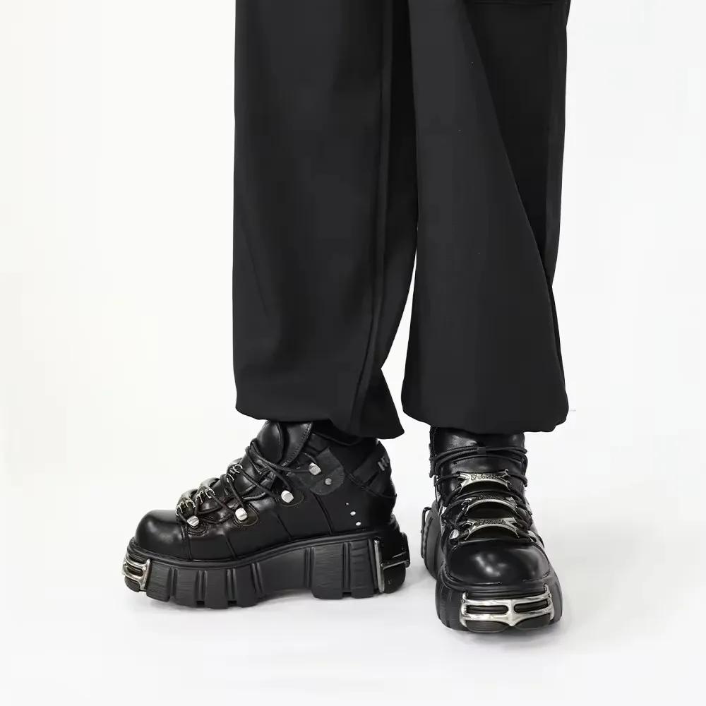 2025 NEW Punk Style Women Shoes Lace-up Heel Height Platform Shoes Woman Gothic Ankle Rock Boots Metal Decor Woman Sneakers 45