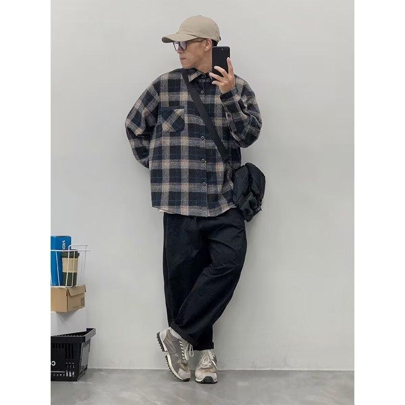 2024 Brief Langarmhemd Japanischer Hong Kong Stil Ins Loses Hemd Jungen Sommer Trendy Vielseitig Casual Mantel