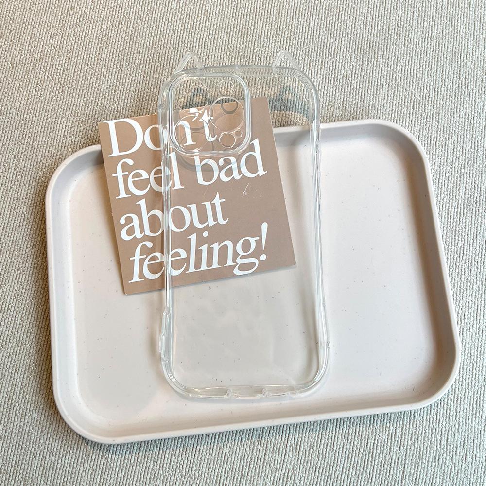 Cat Ears Clear Phone Case For iPhone 17 Air 16 Plus 15 14 13 12 11 Pro Max X XS XR 7 8 SE 2022 2020 Minimalist Shockproof Transparent Protective Cover