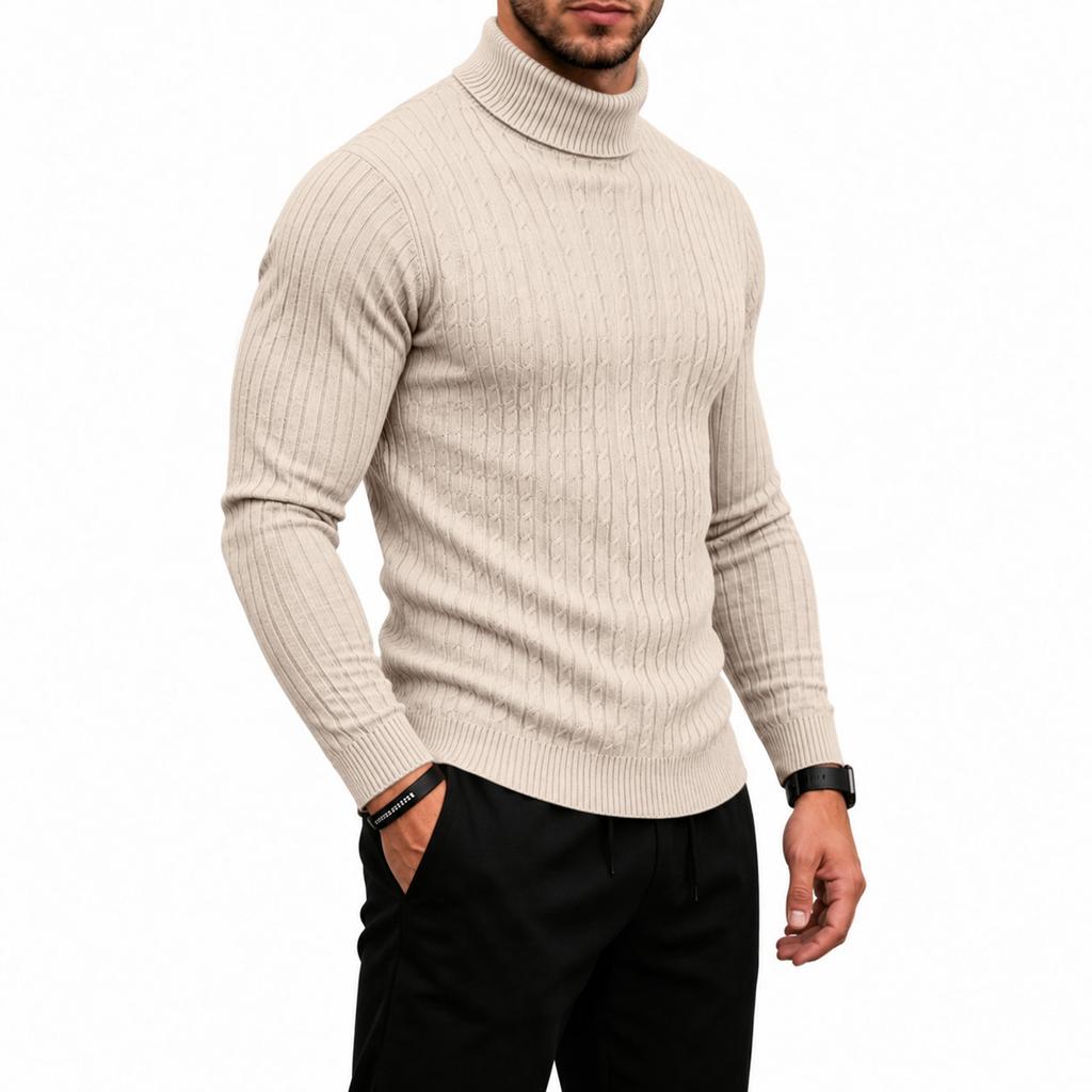Men's Cable Knit Turtleneck Sweater Long Sleeve Warm Pullover for Fall Winter