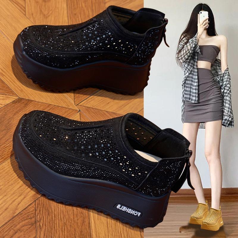 Leather dad shoes casual shoes women's summer new punched breathable thick sole versatile height increase retro women's shoes trend