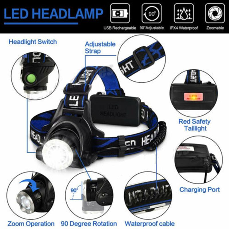 12000LM xml-T6 LED zoombare Scheinwerfer wiederaufladbar Kopf Licht Taschenlampe 12000LM xml-T6 LED zoombare Scheinwerfer wiederaufladbar Kopf Licht Taschenlampe