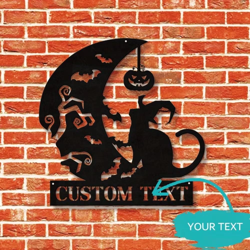 Halloween Metal Wall Art Cat Pumpkin Bat Silhouette Spooky Home Decor Party Custom Sign