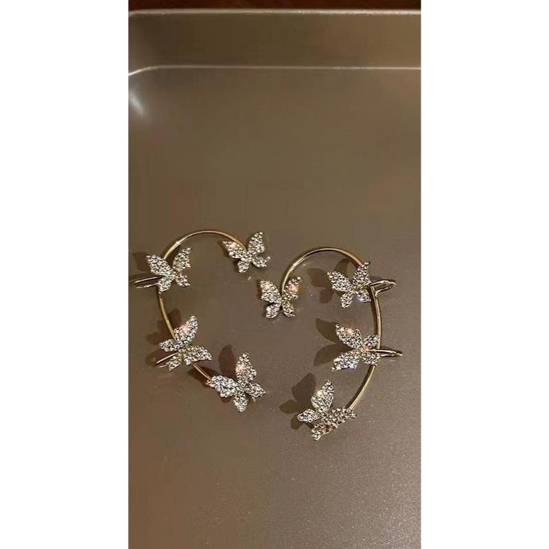 1Pcs Korean Fashion Rhinestone Butterfly Ear Clips Without Piercing for Women Girls Sparkling Zircon Ear Cuff Clip Earrings Wedding Jewelry Gifts
