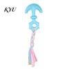 Small Medium Large Dog Toys Tug of War Toy, Rubber Chew Toy with Braided Macaron Color Pet Fabric Strips, Interactive Teeth Cleaning for to Dogs Safe