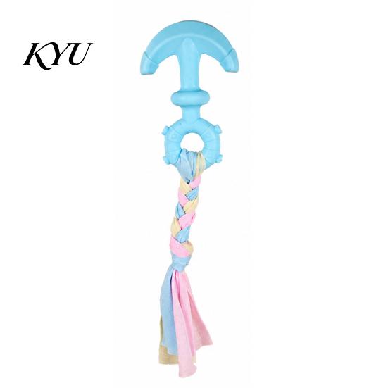 Small Medium Large Dog Toys Tug of War Toy, Rubber Chew Toy with Braided Macaron Color Pet Fabric Strips, Interactive Teeth Cleaning for to Dogs Safe