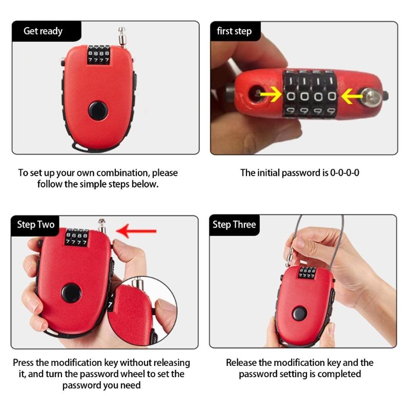 Durability Retractable Wire Lock With Code Multipurpose Combination Lock for Outdoor Bike Scooters Suitcases