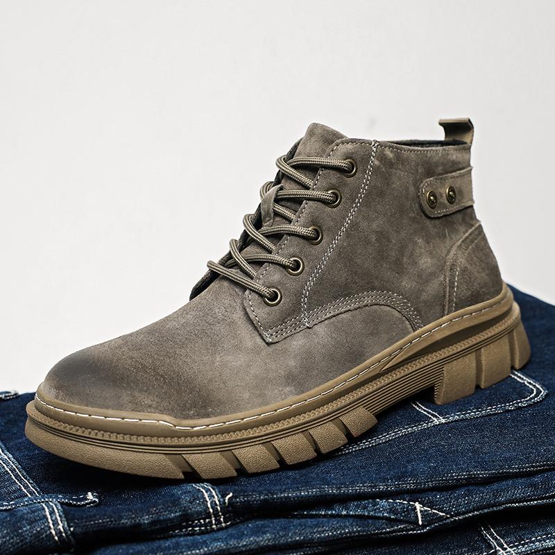 2025 Genuine Leather Ankle Boots Mens Outdoor Comfortable Yellow Boots with Classic Design High Top Men Casual Shoes