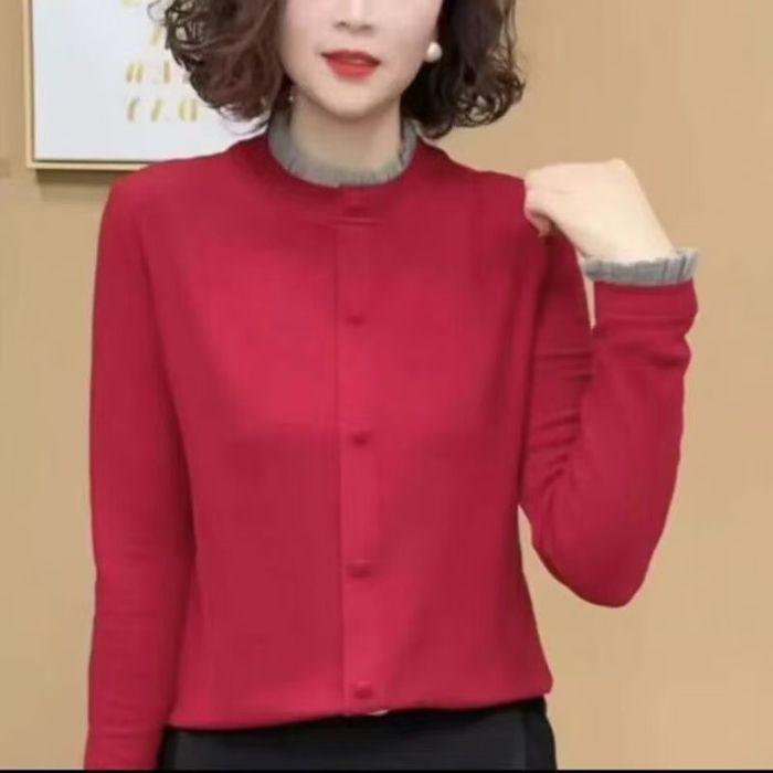 Dámské tričko s dlouhým rukávem z německého sametu - Všestranný evropský styl pro jaro a podzim