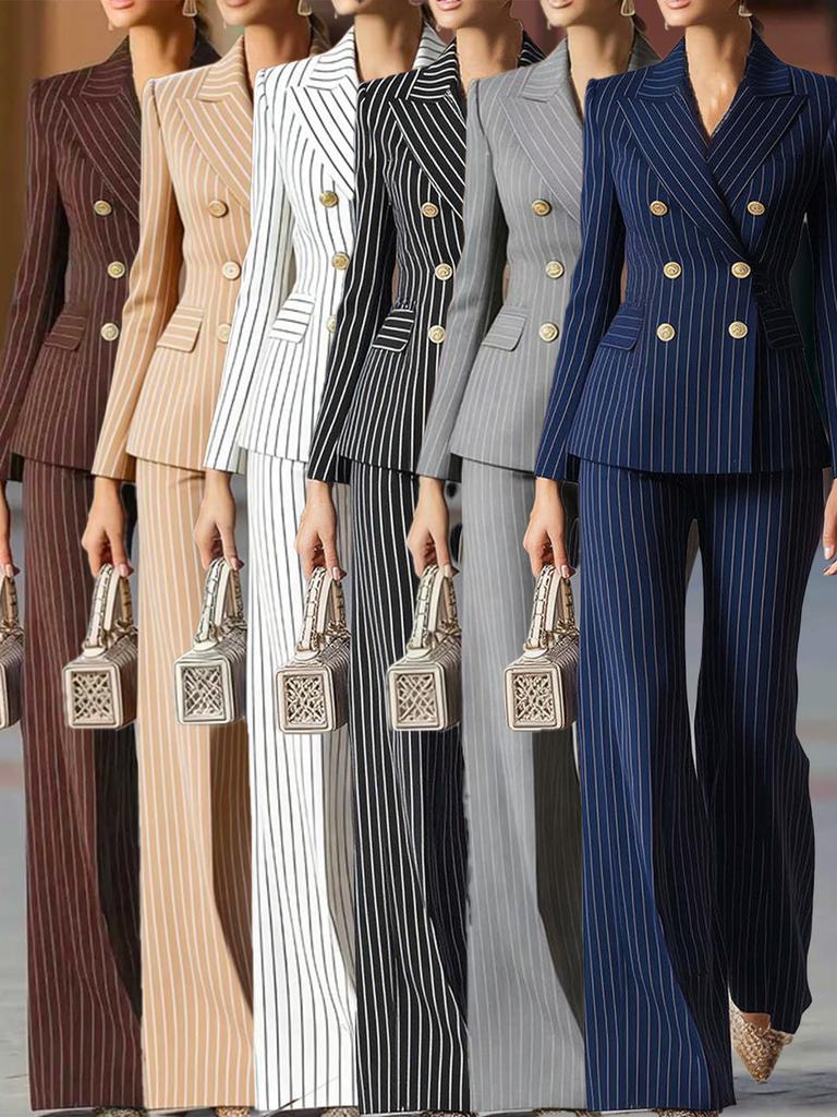 Autumn Hot Sale Temperamental Commute Slim Fit Color Block Long Sleeve Suit Pants Set Women's Clothing