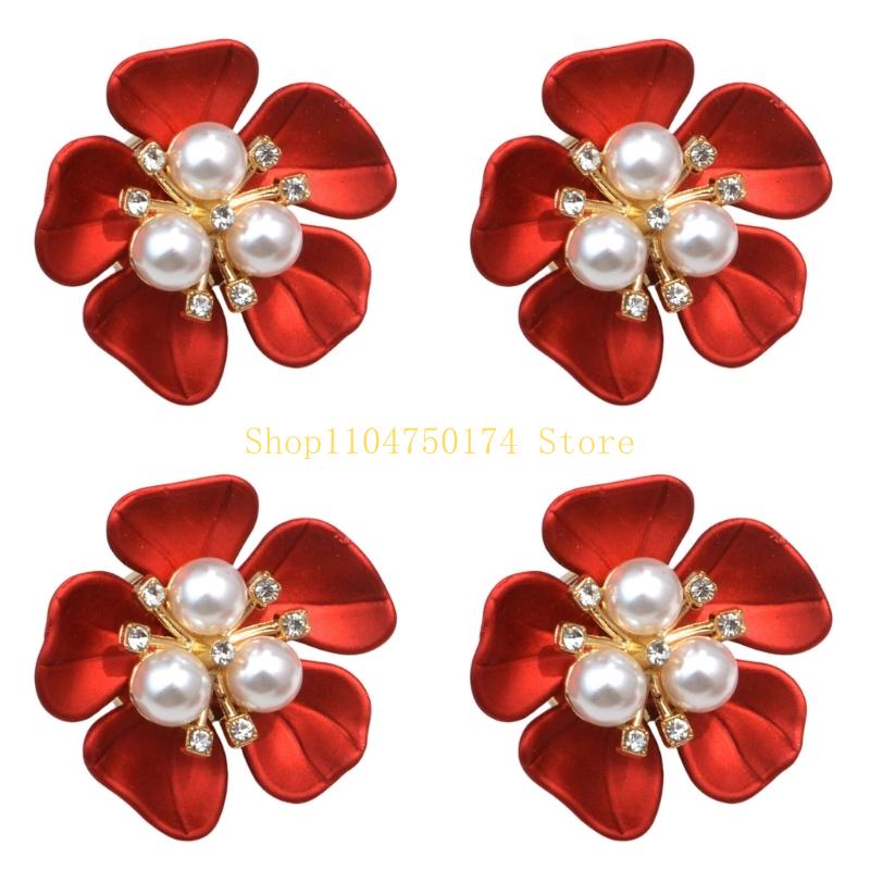 4Pcs Rhinestones Pearls Button Clips Decorative Cufflinks Cover For Dress Shirt Top Sale