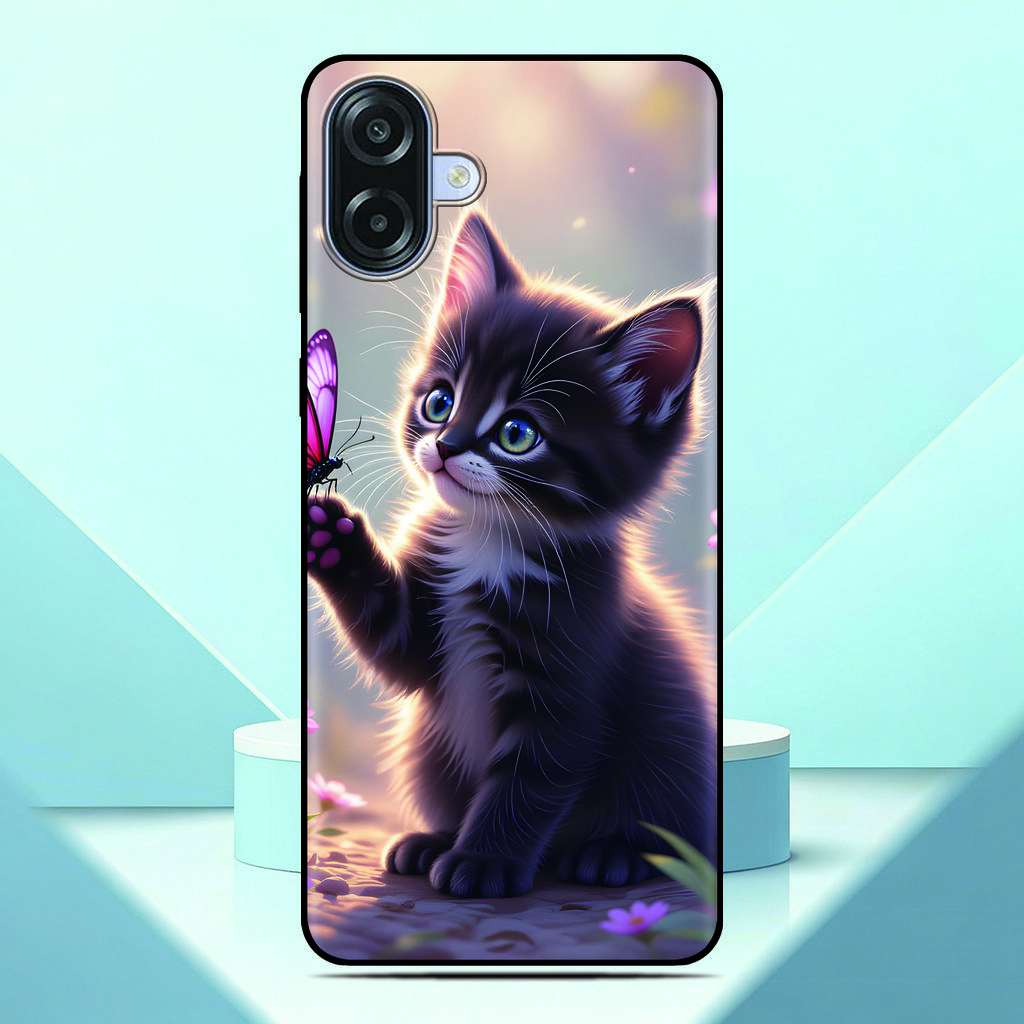 Lovely Kitten Anime Phone Case For Samsung Galaxy A07 4G Painted TPU Black Back Cover A 07 Soft Silicone Protective Fundas