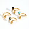 Anello da dito aperto geometrico di lusso leggero con pietra occhio di tigre e acciaio inossidabile per gioielli di moda da donna