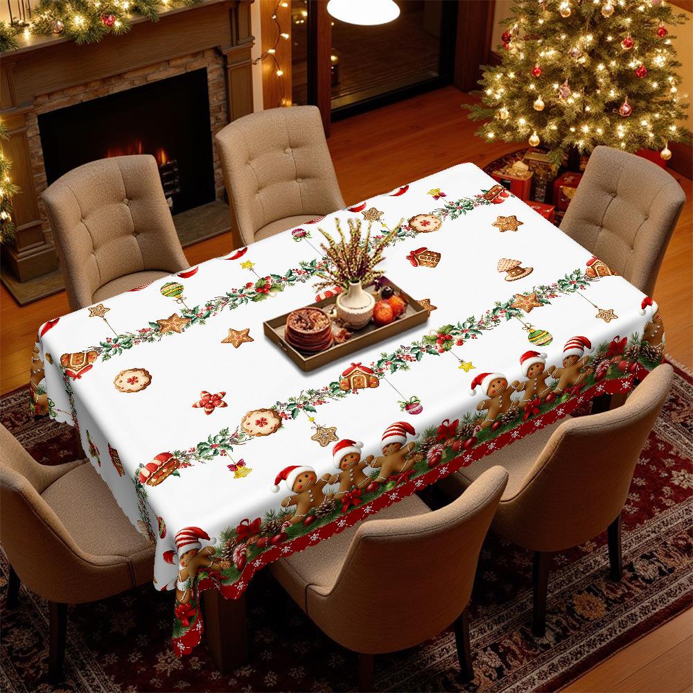 Christmas Tablecloth, Cookie Man + Wreath Print, Waterproof And Oil-Proof Round/Square Table Cloth, Family Pie