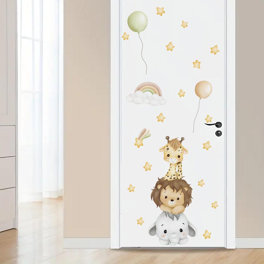 Cartoon Animals Door Sticker Kids Room Bedroom Door Decoration Cute Self-Adhesive Door Wall Art