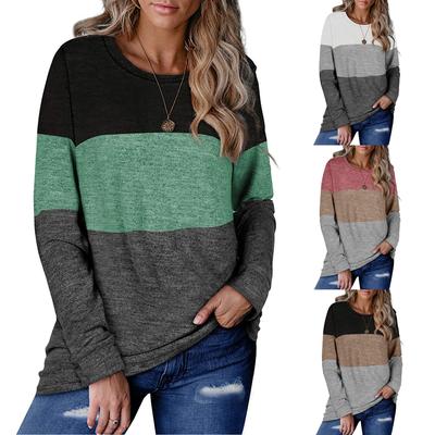 Fall/Winter New European and American Women's Clothing Women's Round Neck Pullover Color Block Sweatshirt