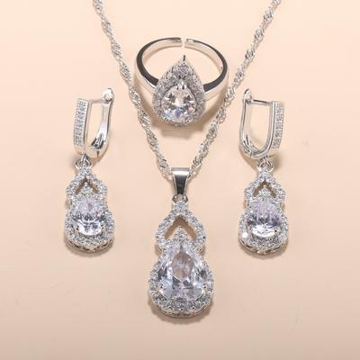 Hight Quality Zircon Accesories    Classic Bridal Wedding Fine Jewelry With Earrings Chain Necklace Ring Sets
