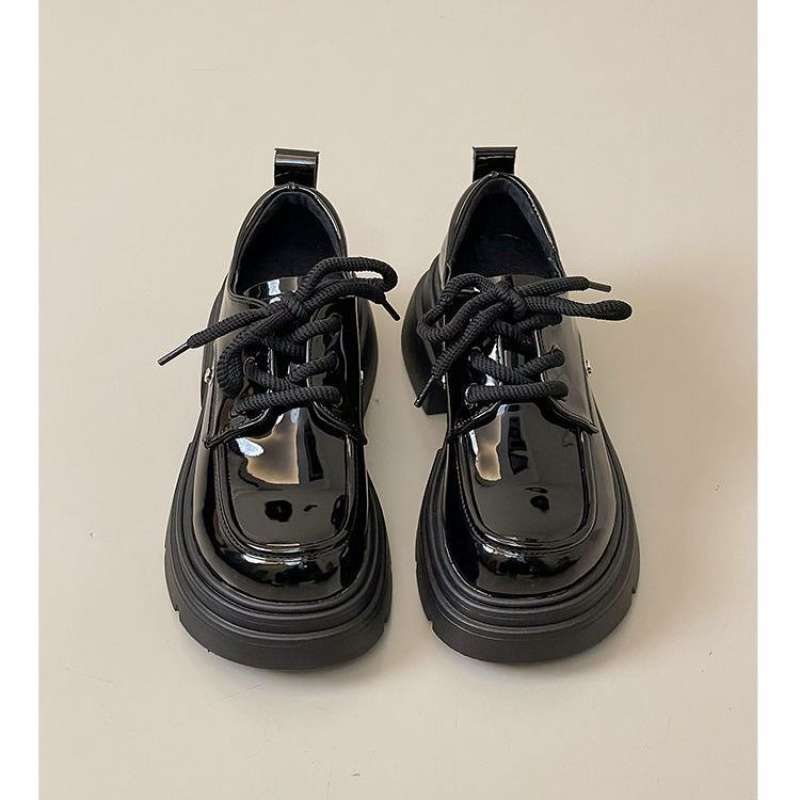 Retro British Style Small Leather Shoes Women's 2025 New Spring and Autumn Small Man Thick-soled Black Lace-up Single Shoes Loafers
