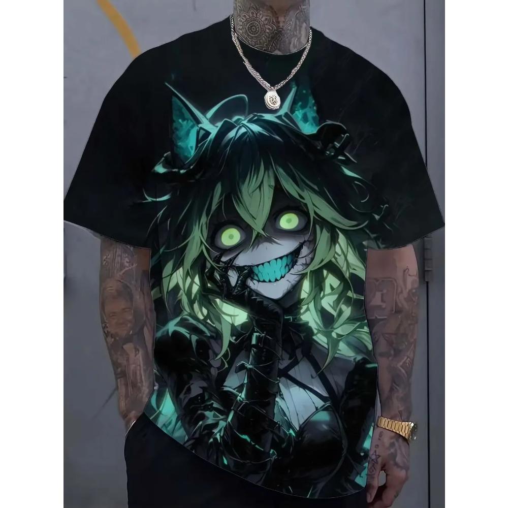 Summer Harajuku Top Short Sleeved Cartoon Tattoo Girl Pattern 3D Printed T-shirt Men's Oversized Sportswear Bad Girl Clothes