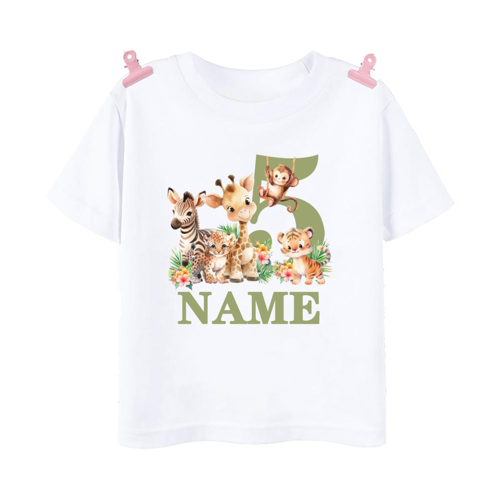 Wild Personalized Birthday Shirt 1-9 Years Shirt Tee Boys Jungle Party T-shirt Safari Animal with Name Clothes Kids Gifts Tops